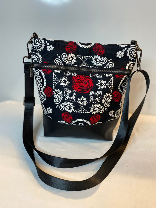 1 Bag 2 Looks Reversible Crossbody Bag — Red Roses & Black Bandana
